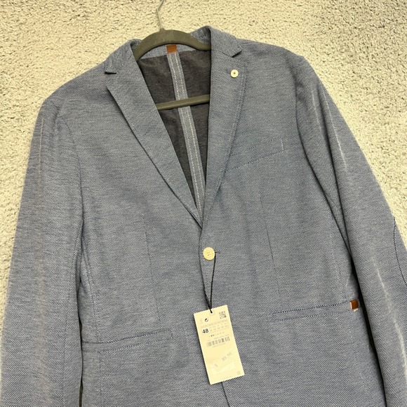 Zara Other - Zara Blazer Men 48 Blue New Textured Two Button Slim Fit Sport Coat Jacket